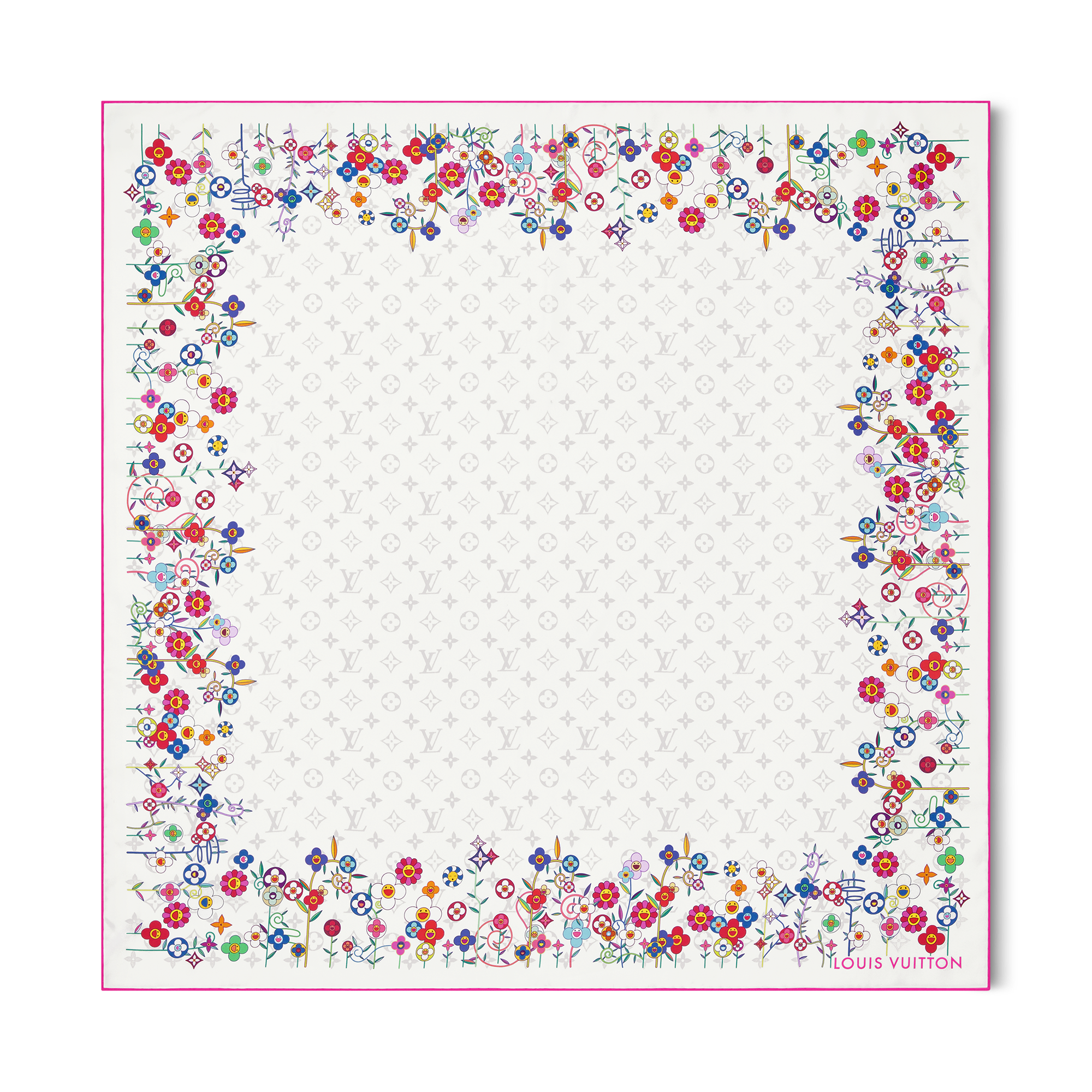 LV x TM Carré Flowers 90 cm com Monogram Superflat S00